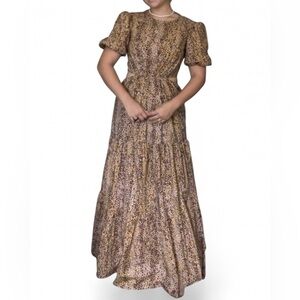 NWOT WAYF Animal Print Cut Out Puff Sleeve Tiered Maxi Size Small